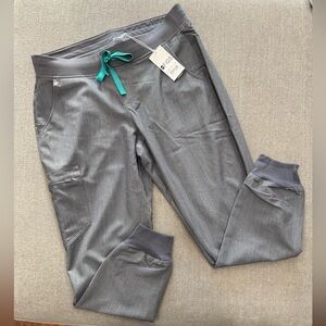 NWT‎ Figs Zamora 2.0 Gray Jogger Pants with Teal Accent scrubs scrub